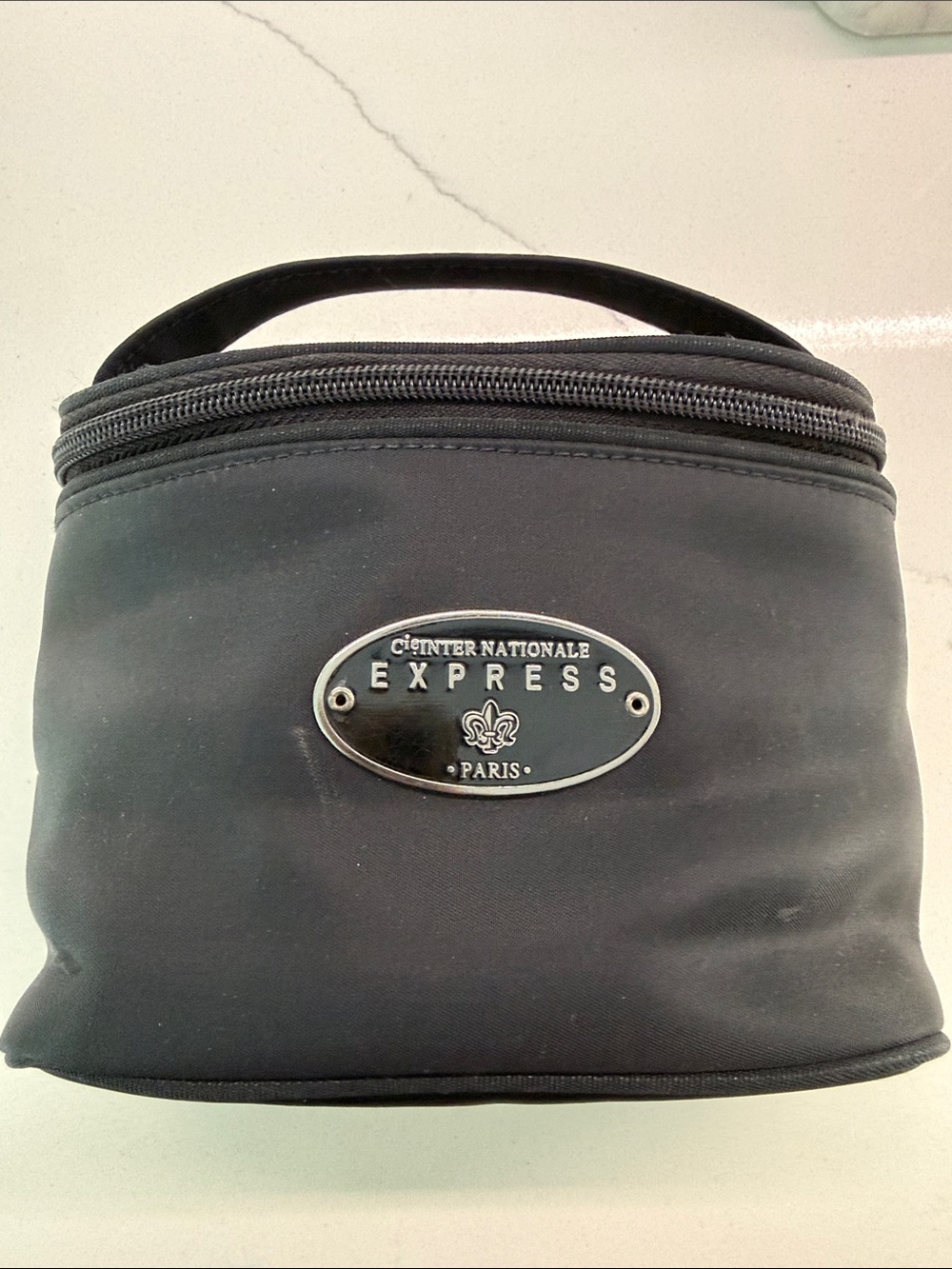 Express Black Women's Makeup Toiletry Bag with Metal Emblem
